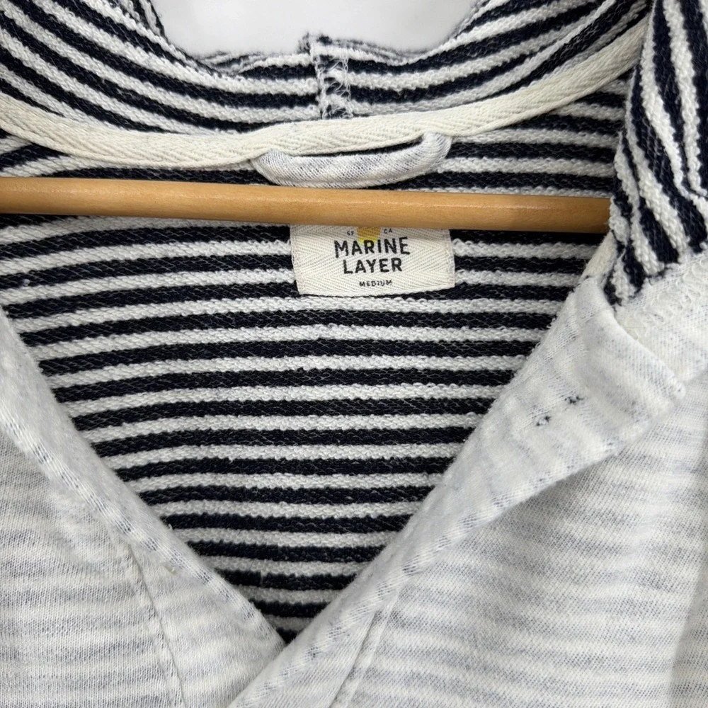 Marine Layer Terry Hoodie Sz M Textured Portola Beach Henley Pullover Striped